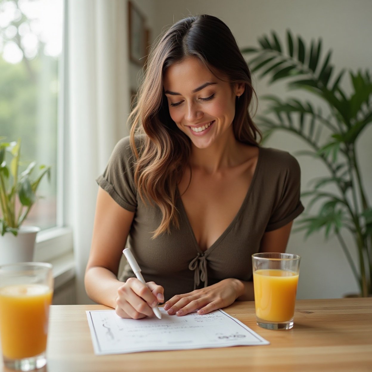 face of a beautiful woman, writing with orange juice on the table face of a beautiful woman, writing with orange juice on the table