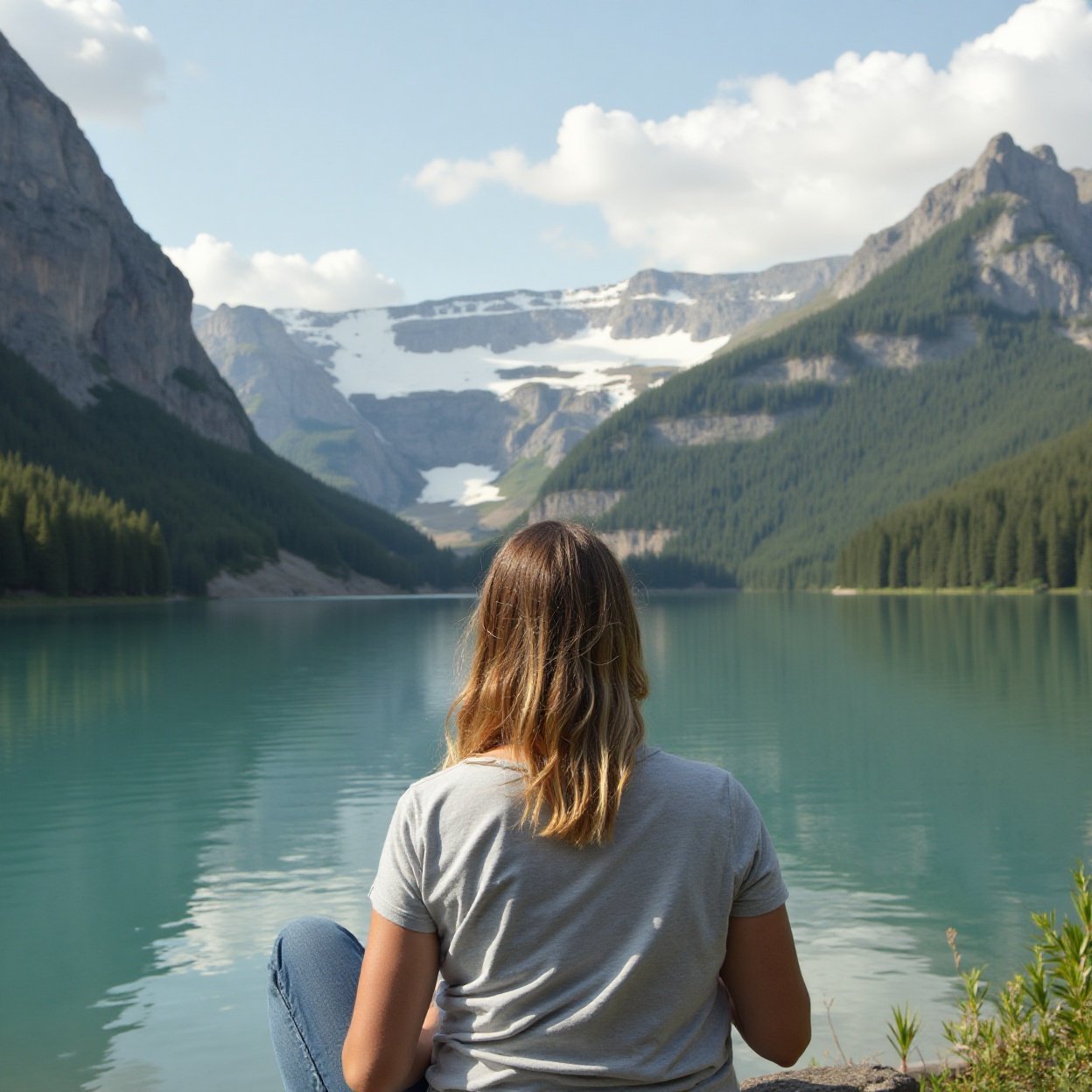 woman contemplating the lake woman contemplating the lake