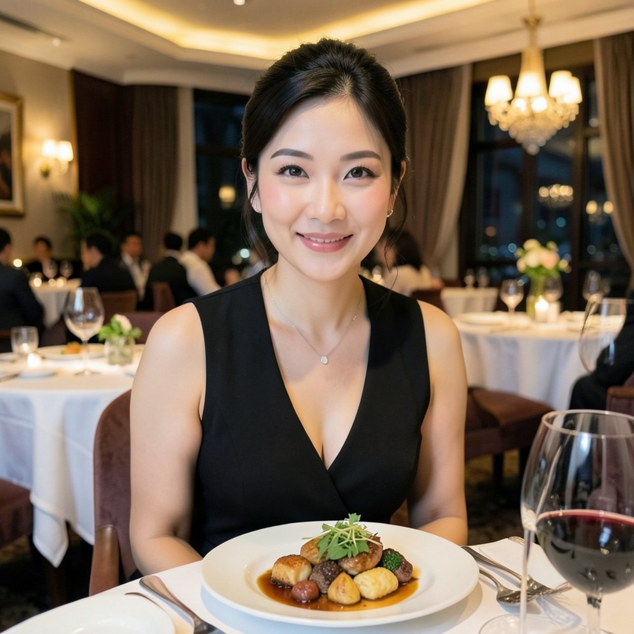 Close-up of a beautiful Chinese woman in a gourmet hotel restaurant Close-up of a beautiful Chinese woman in a gourmet hotel restaurant